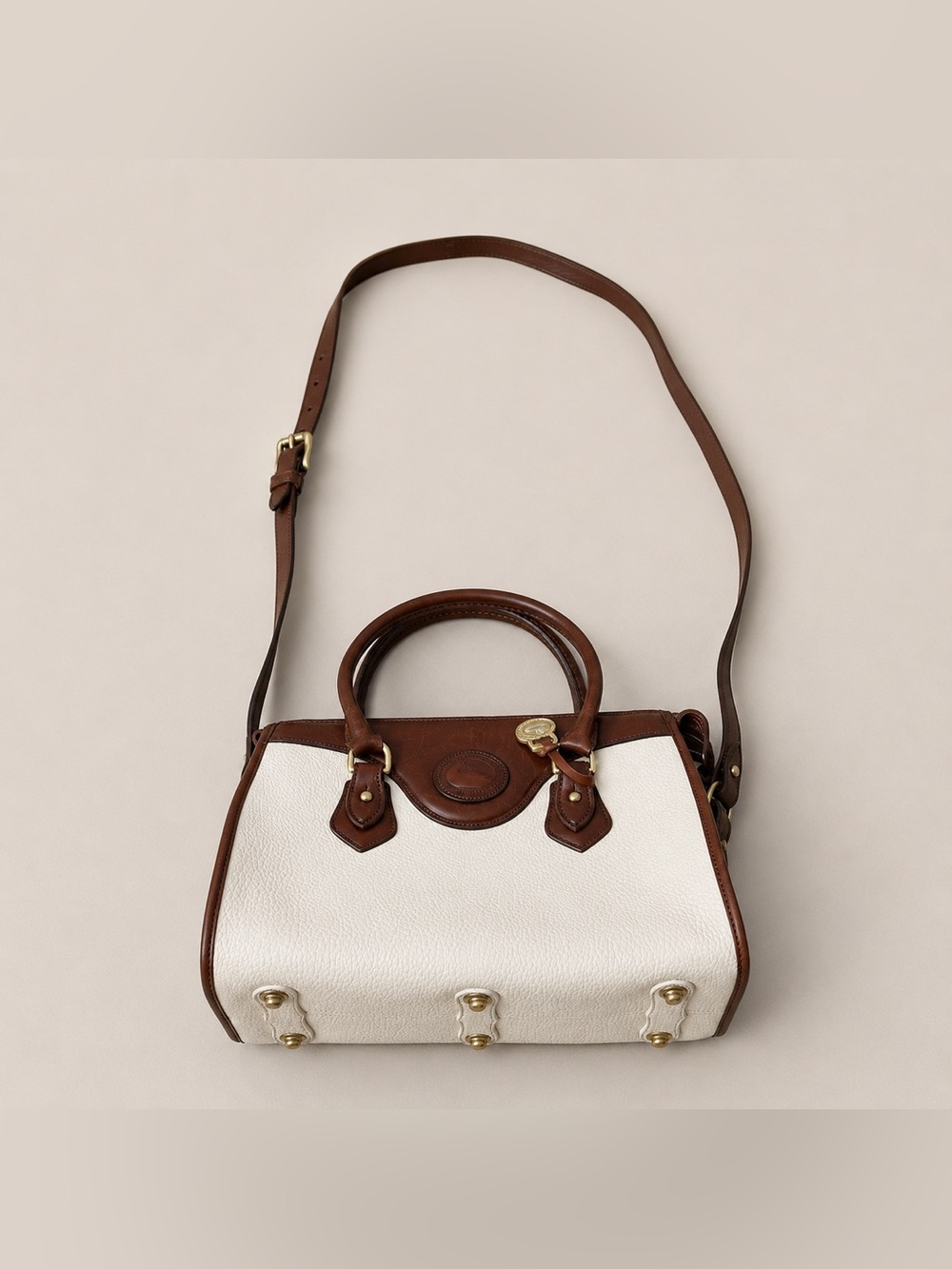 Vintage Dooney & Bourke All Leather Cream/British Tan Satchel Crossbody Bag USA - Picture 2 of 8